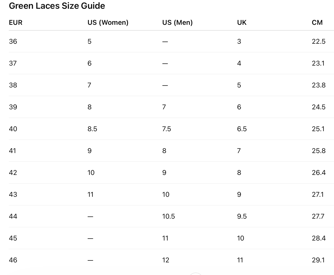 size guide